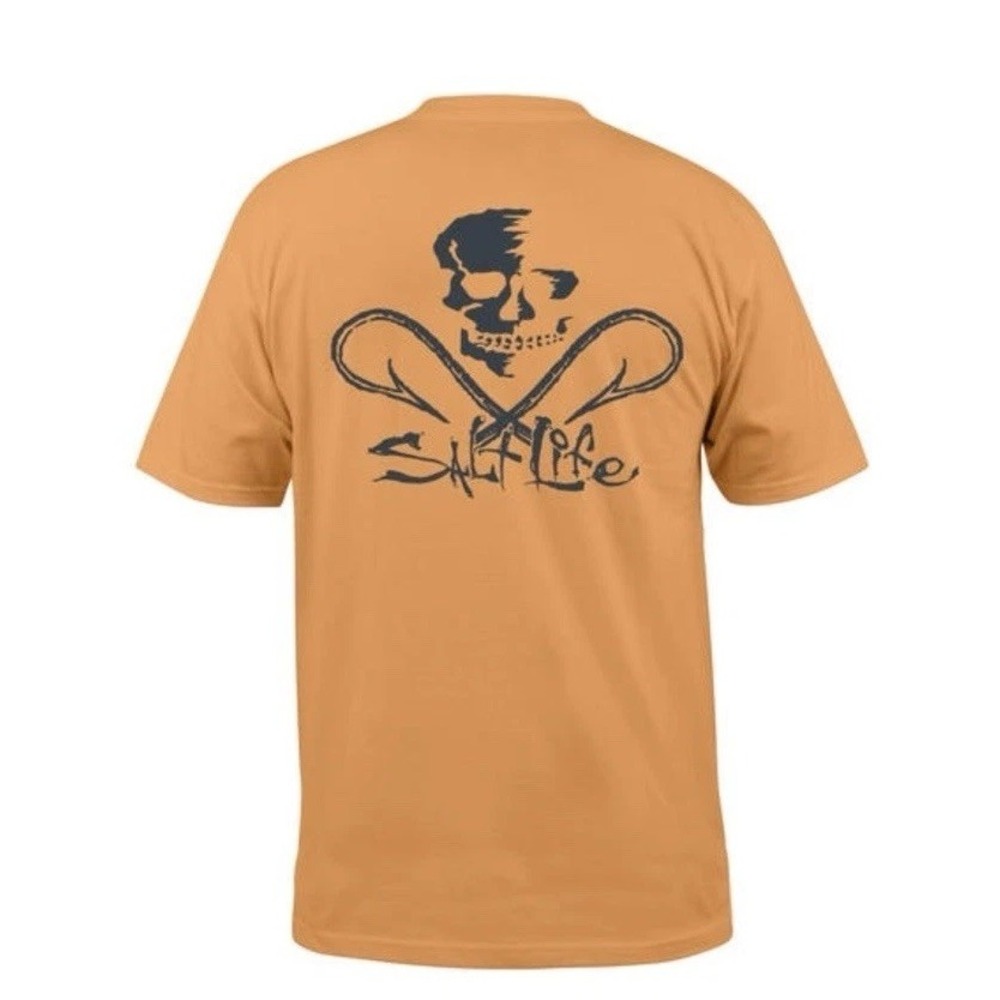 Salt Life Skull and Hooks Graphic T Shirt Men's Short Sleeve Grpft Orange NWT‎